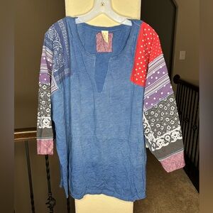 Free People Women’s Shibuya Patchwork Shirt NEW Colorful Bohemian Festival